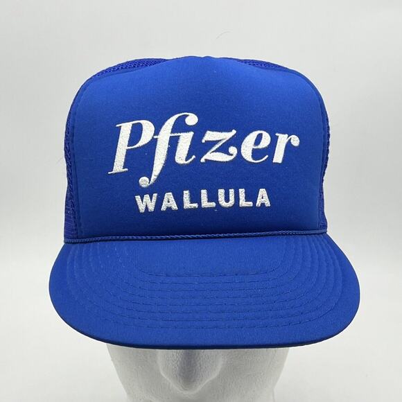 Vintage Pfizer Pharmaceutical Trucker Hat Cap Blue Snapback Wallula Washington - Picture 2 of 11